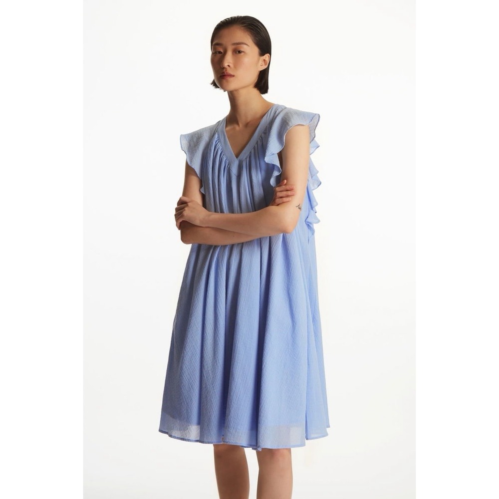 NWT COS Ruffled Cap Sleeve Dress 8 Oversized Cottagecore Prairie Feminine $150